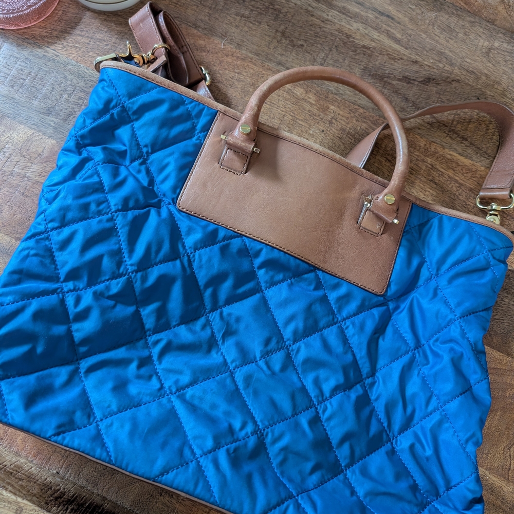 Blue and Brown Quilted Tote Bag - Picture 12 of 16